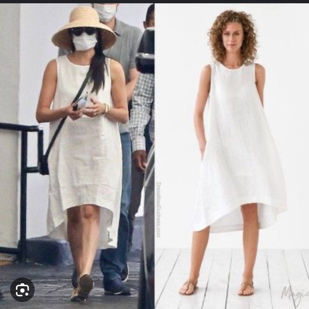 NWOT Magic Linen Royal Toscana Linen Dress in White as seen on Meghan Markle